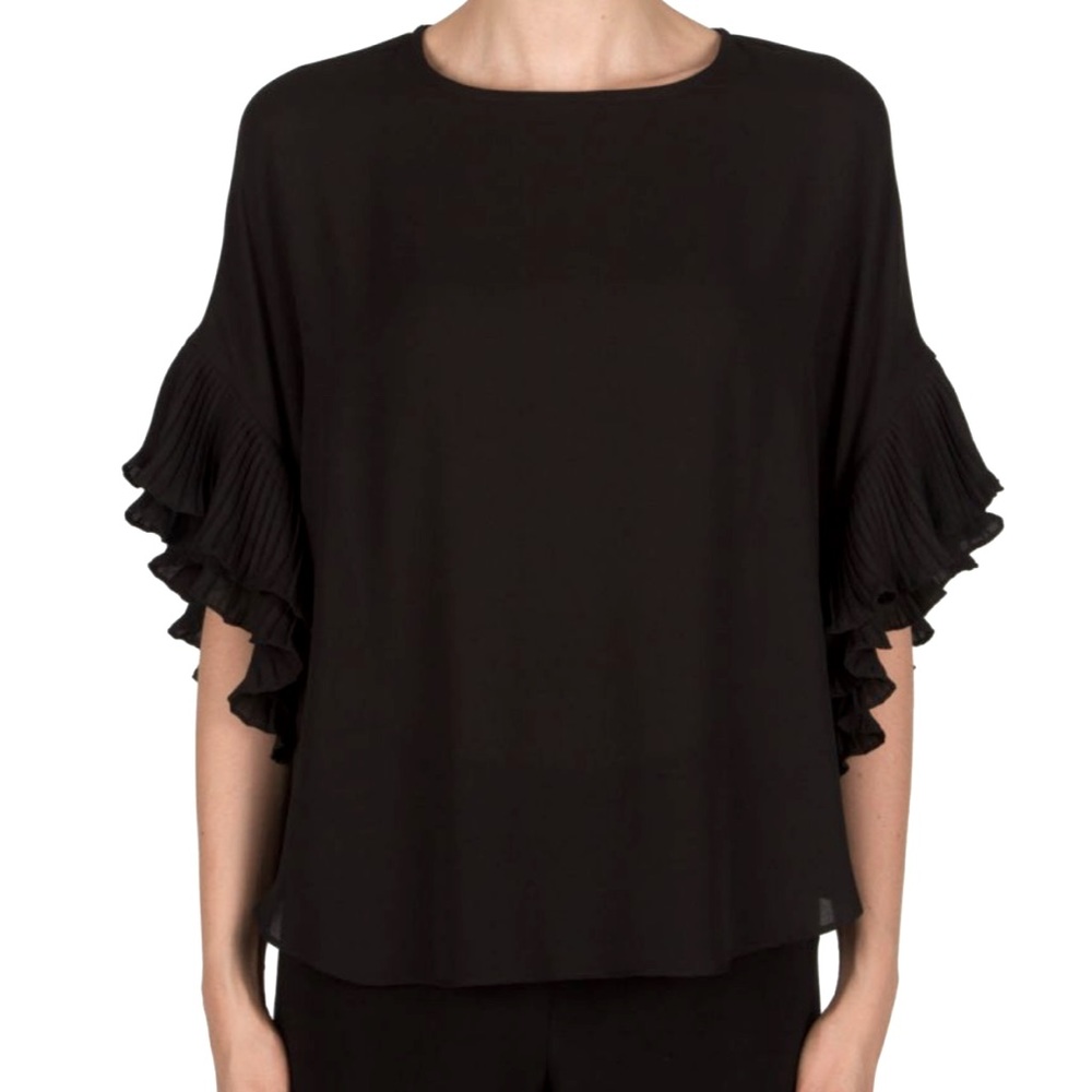 Joseph Ribkoff Ruffle Sleeve Boxy Crop Blouse Style 181292 Black Size 10
